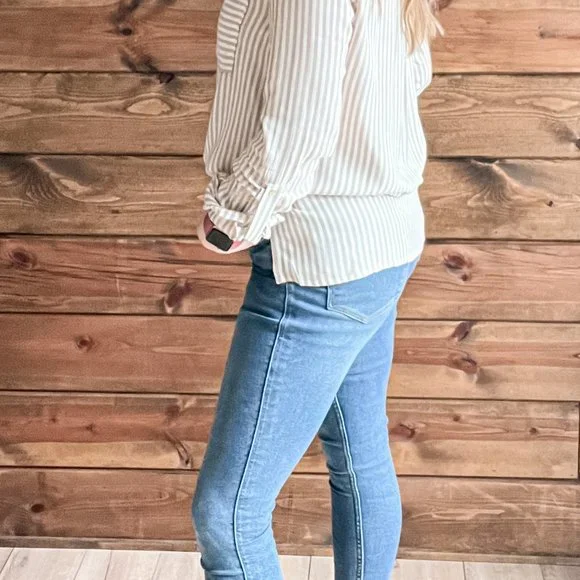 THE MONICA TAUPE BUTTON UP BLOUSE - Picture 3 of 10